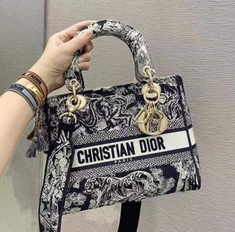 Christian Dior D Lady Tiger Print Black Sling Bag With Box Dust bag Sling belt