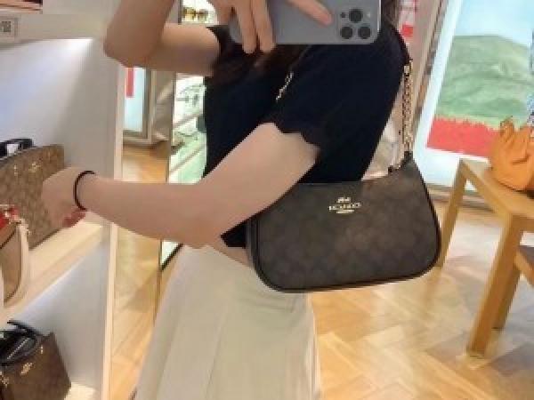 Coach teri shoulder bag in signature canvas bag with box