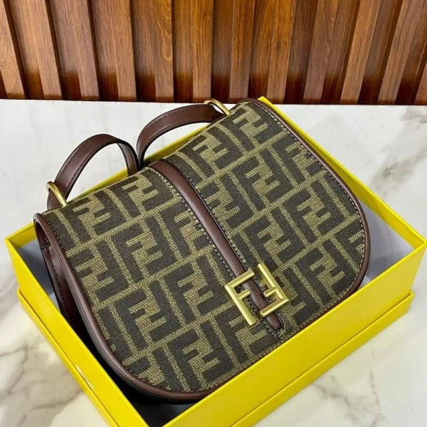 fendi Boston Brown FF jacquard Fabric Bag