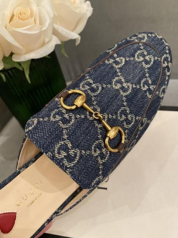 Gucci Denim Mules G Slides With Original Box Carry Bag