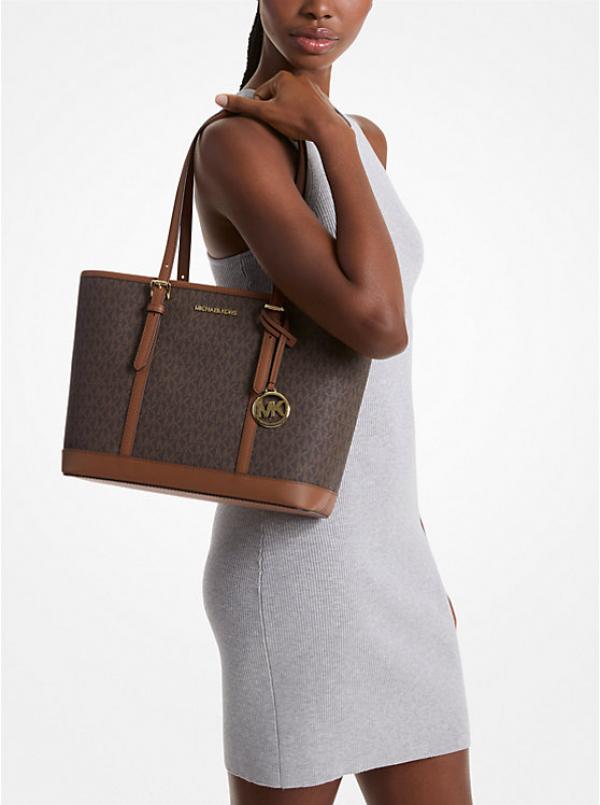 Michaell Korrs jet set travel signature small top zip shoulder tote bag with dust cover