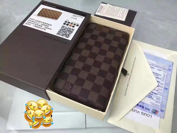 Louis Vuitton coffee checkerboard zipper long clip presbyopic long wallet brown With Box