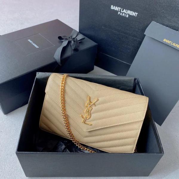 YSL SAINT LAURENT COLLEGE MEDIUM CHAIN BAG khaki dubble box packing