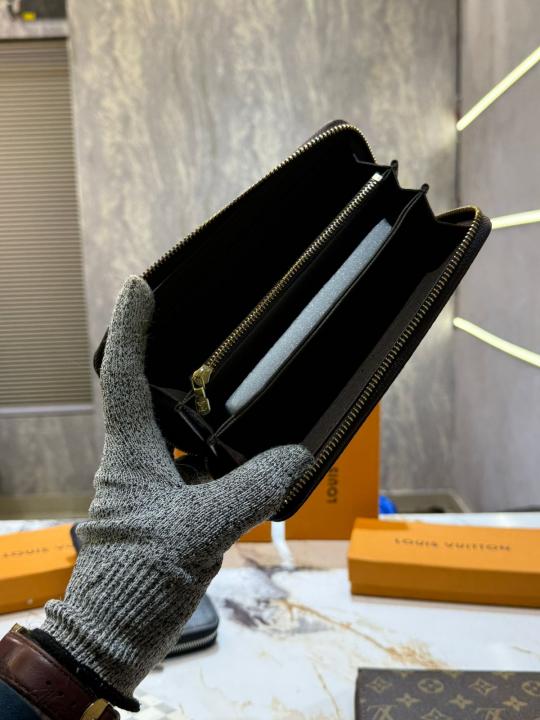 Louis Vuitton coffee checkerboard zipper long clip presbyopic long wallet brown With Box