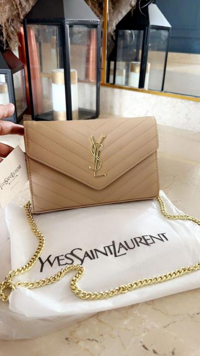 YSL SAINT LAURENT Grain De Poudre Matelasse Chevron Medium Monogram Satchel with box
