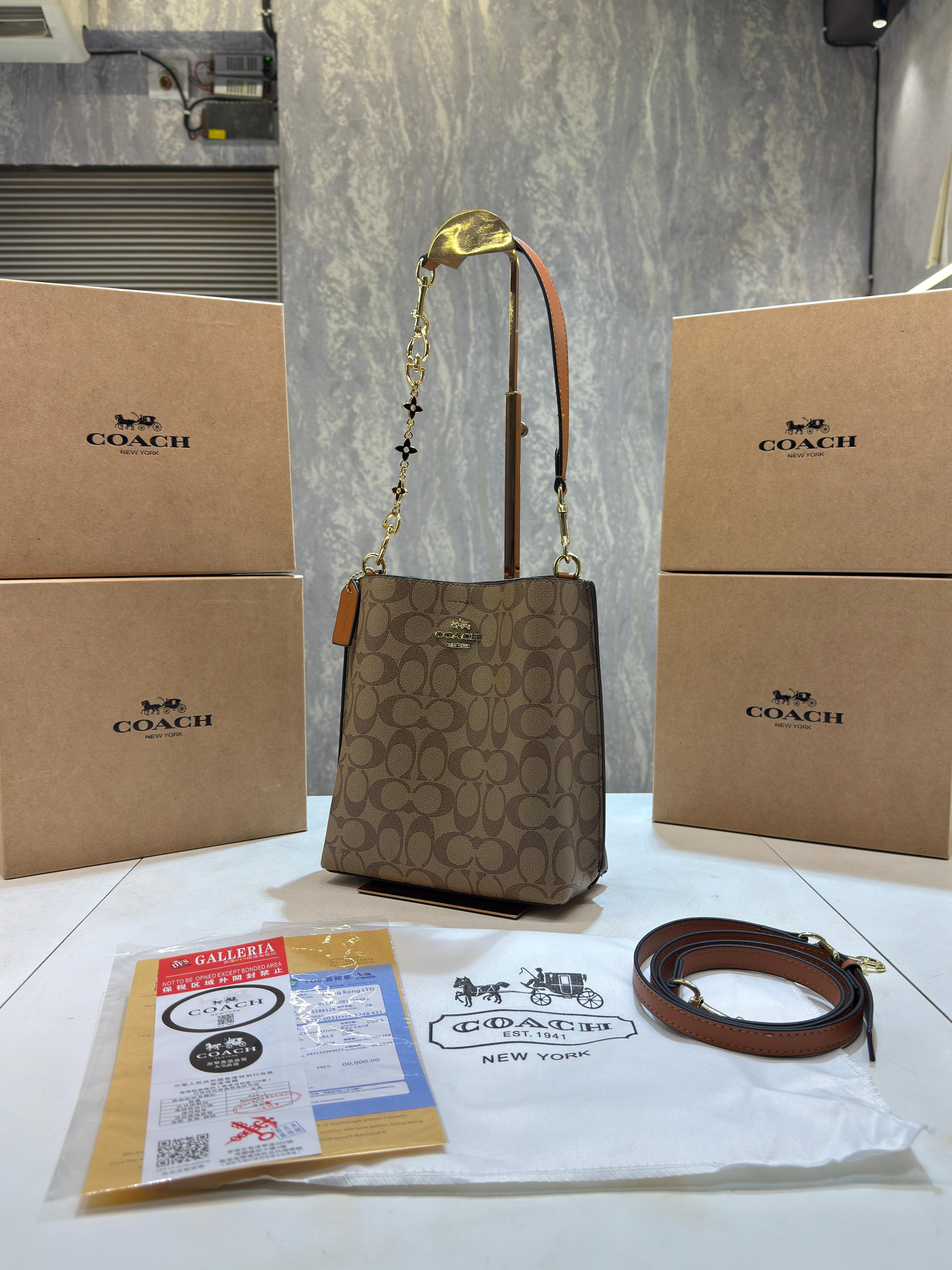 Coach mollie signature bucket bag with extra long sling and carry bag