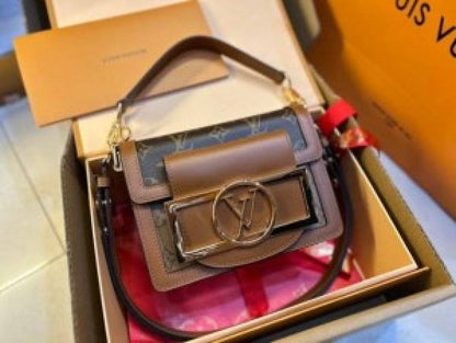 Louis vuttion daluphine bold logo coffee brown shoulder bag with double box