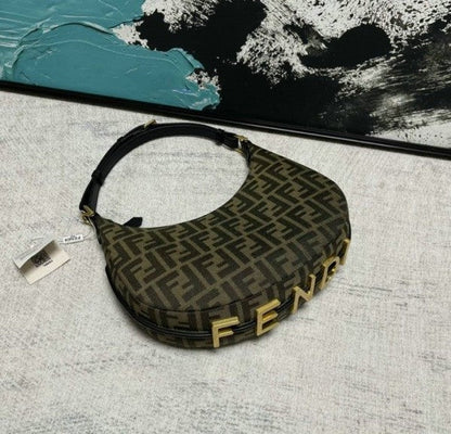 Fendigraphy Small Brown FF jacquard fabric bag