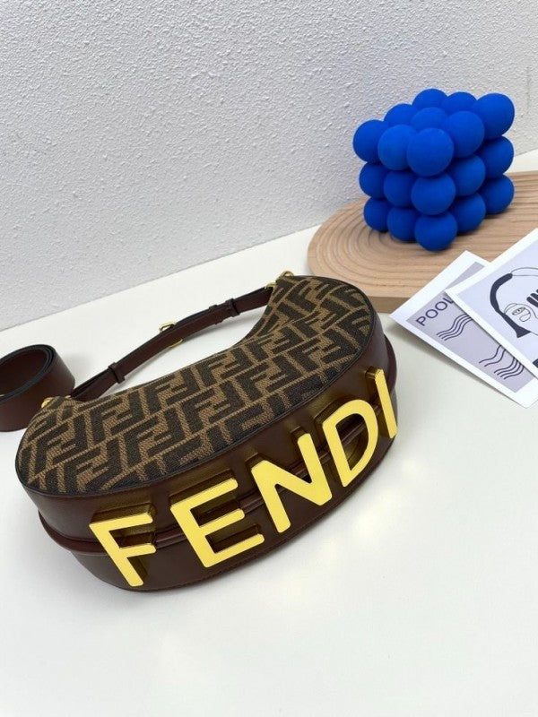 Fendigraphy Small Brown FF jacquard fabric bag