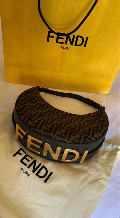 Fendigraphy Small Brown FF jacquard fabric bag