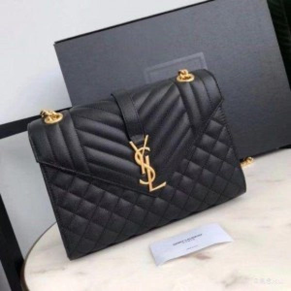 Saint Laurent Envelope Large in Quilted Grain de Poudre Embossed Leather Bag