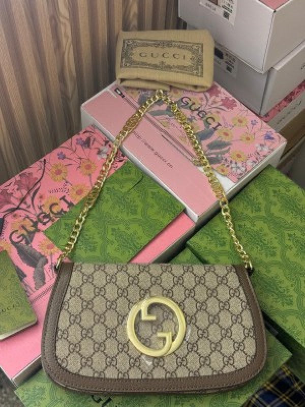 Gucci 699210 Blondie Bag In GG Coated Canvas Leather bag with box