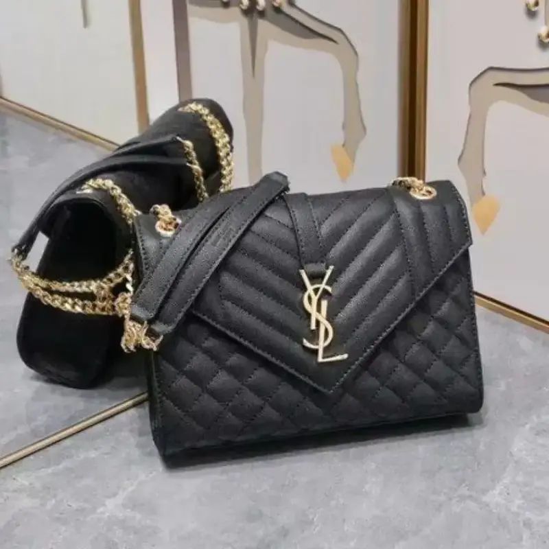 Saint Laurent Envelope Large in Quilted Grain de Poudre Embossed Leather Bag