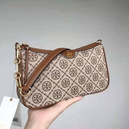 TORRY BURRCH T MONOGRAM JACQUARD SHOULDER BAG ADJUSTABLE STRAP WITH BOX
