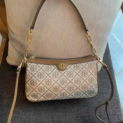 TORRY BURRCH T MONOGRAM JACQUARD SHOULDER BAG ADJUSTABLE STRAP WITH BOX