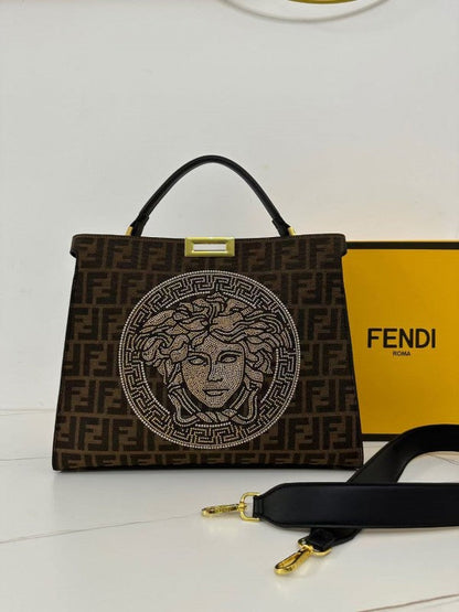 Fendii Versace Premium Studded Logo Tote Bag with dust cover