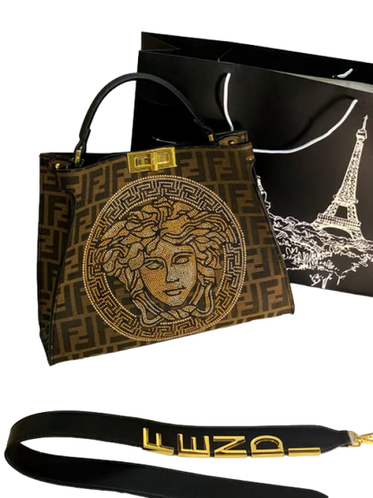 Fendii Versace Premium Studded Logo Tote Bag with dust cover