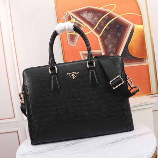 Prada Black Leather Laptop bag premium quality with Dust cover