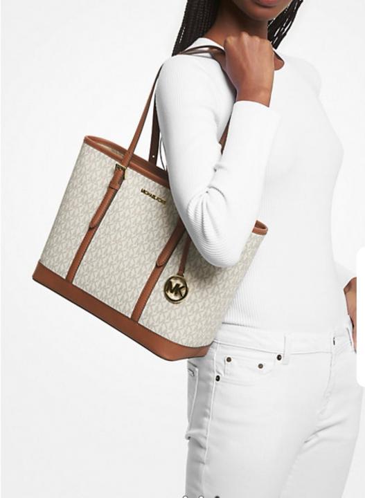 Michaell Korrs jet set travel signature small top zip shoulder tote bag with dust cover