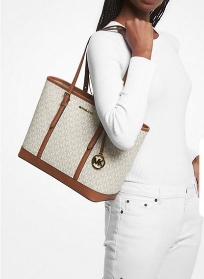 Michaell Korrs jet set travel signature small top zip shoulder tote bag with dust cover