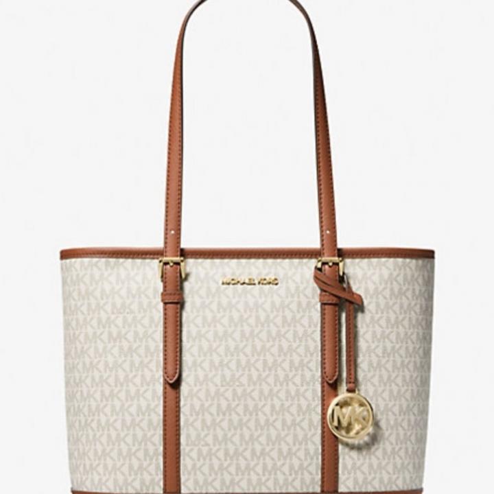 Michaell Korrs jet set travel signature small top zip shoulder tote bag with dust cover