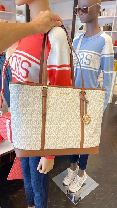 Michaell Korrs jet set travel signature small top zip shoulder tote bag with dust cover