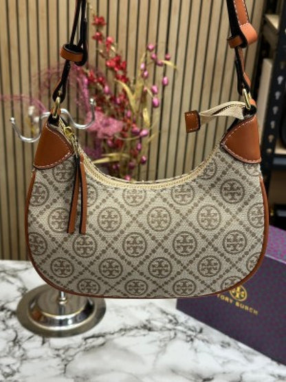 Tory burcht monogram petite moon bag with og box &amp; dust bag brown