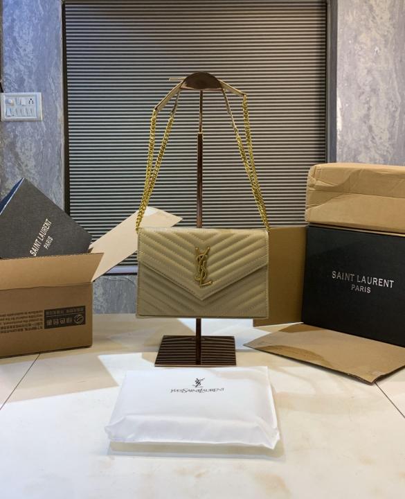 YSL SAINT LAURENT COLLEGE MEDIUM CHAIN BAG khaki dubble box packing