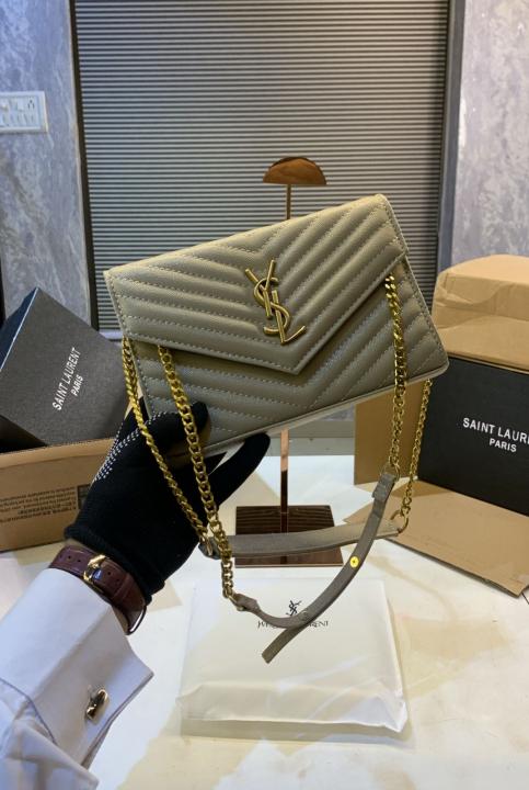 YSL SAINT LAURENT COLLEGE MEDIUM CHAIN BAG khaki dubble box packing