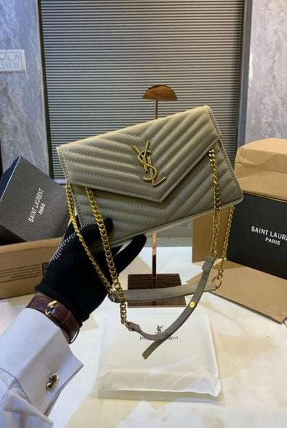 YSL SAINT LAURENT COLLEGE MEDIUM CHAIN BAG khaki dubble box packing
