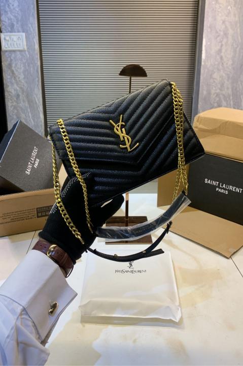 YSL SAINT LAURENT COLLEGE MEDIUM CHAIN BAG khaki dubble box packing