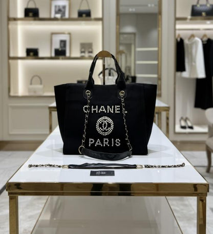 Channel deauville pearl canvas tote bag