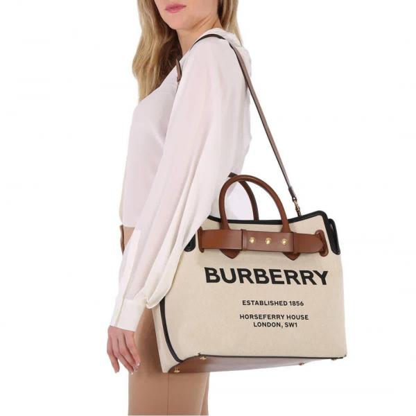Burberry HorseFerry House Canvas Tote Bag With Dust bag Sling belt Pouch Card