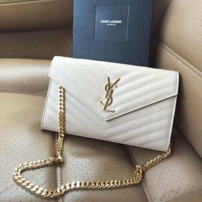 YSL SAINT LAURENT Grain De Poudre Matelasse Chevron Medium Monogram Satchel with box