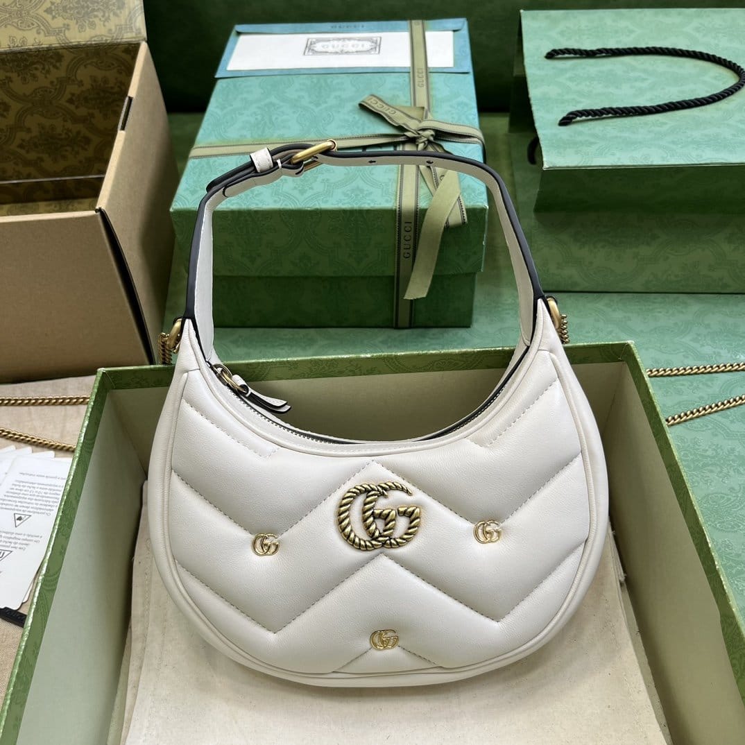 Gucci gg marmont half moon shoulder bag with box