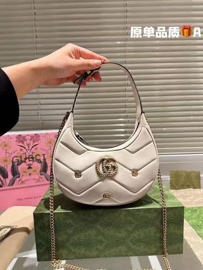 Gucci gg marmont half moon shoulder bag with box
