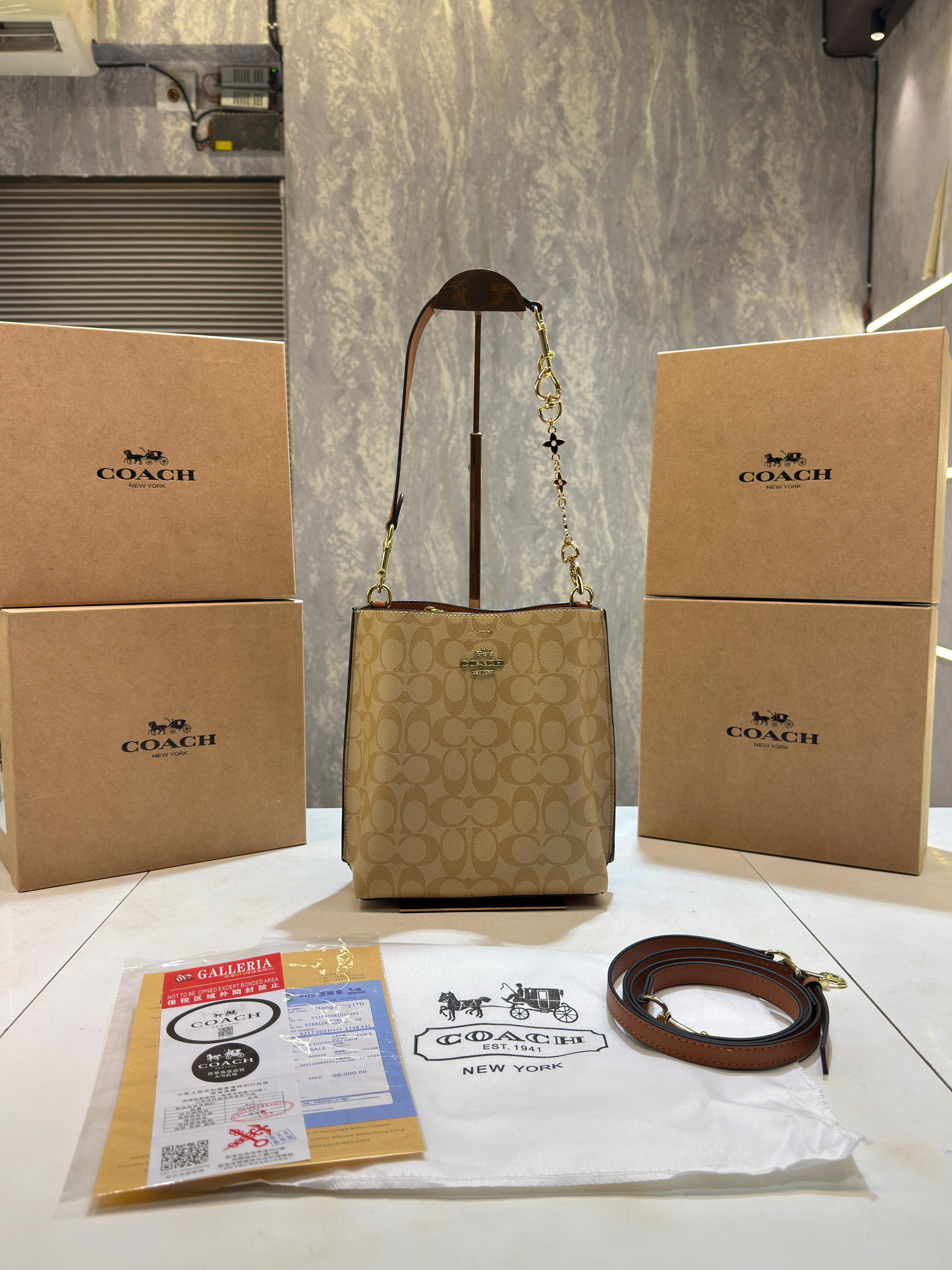 Coach mollie signature bucket bag with extra long sling and carry bag