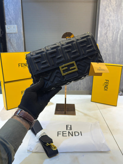 Fendi Baguette Jacquard FF fabric Bag Brown With box