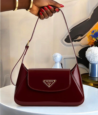 PRADA ENAMEL TRIANGLE LOGO FLAP WITH BOX