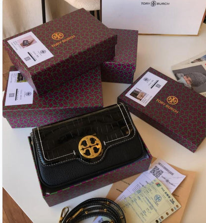 Tory T monogram jacquard shoulder bag adjustable strap with box