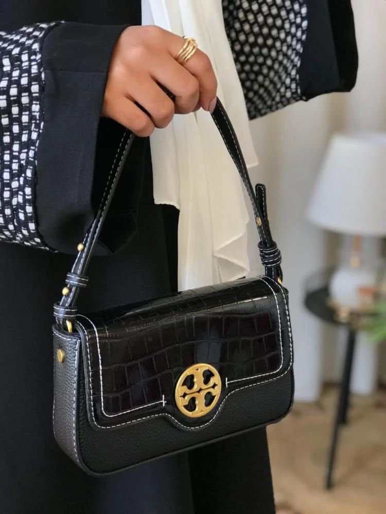 Tory T monogram jacquard shoulder bag adjustable strap with box