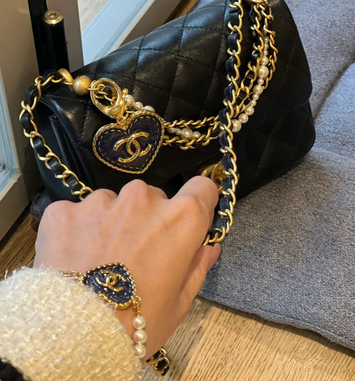 Chanel Cambon Line Black Quilted Leather Shoulder Bag with box