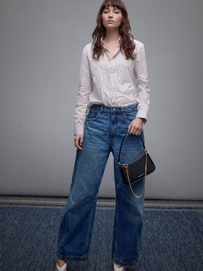 Charles keith Elspeth Croc Effect Chain Link Shoulder Bag Cream Croco with box