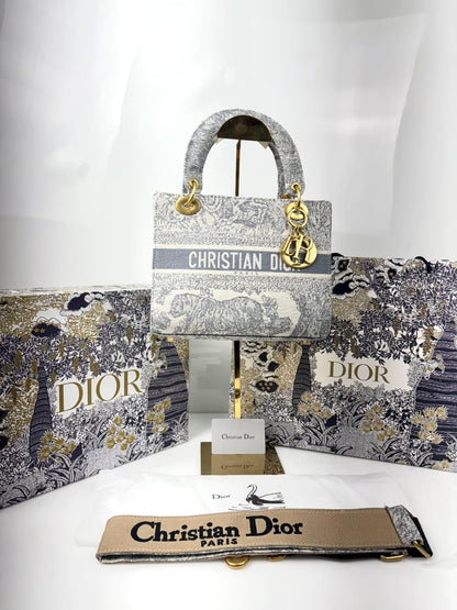 Christian Dior D Lady Tiger Print Black Sling Bag With Box Dust bag Sling belt