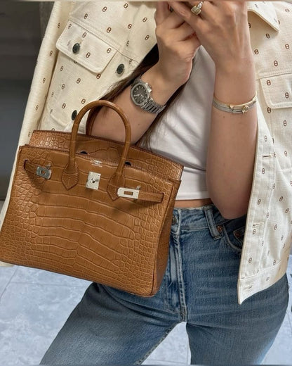 Hermes Birkin Handbag in Shiny Crocodile Leather Bag with Dust Cover premium quality