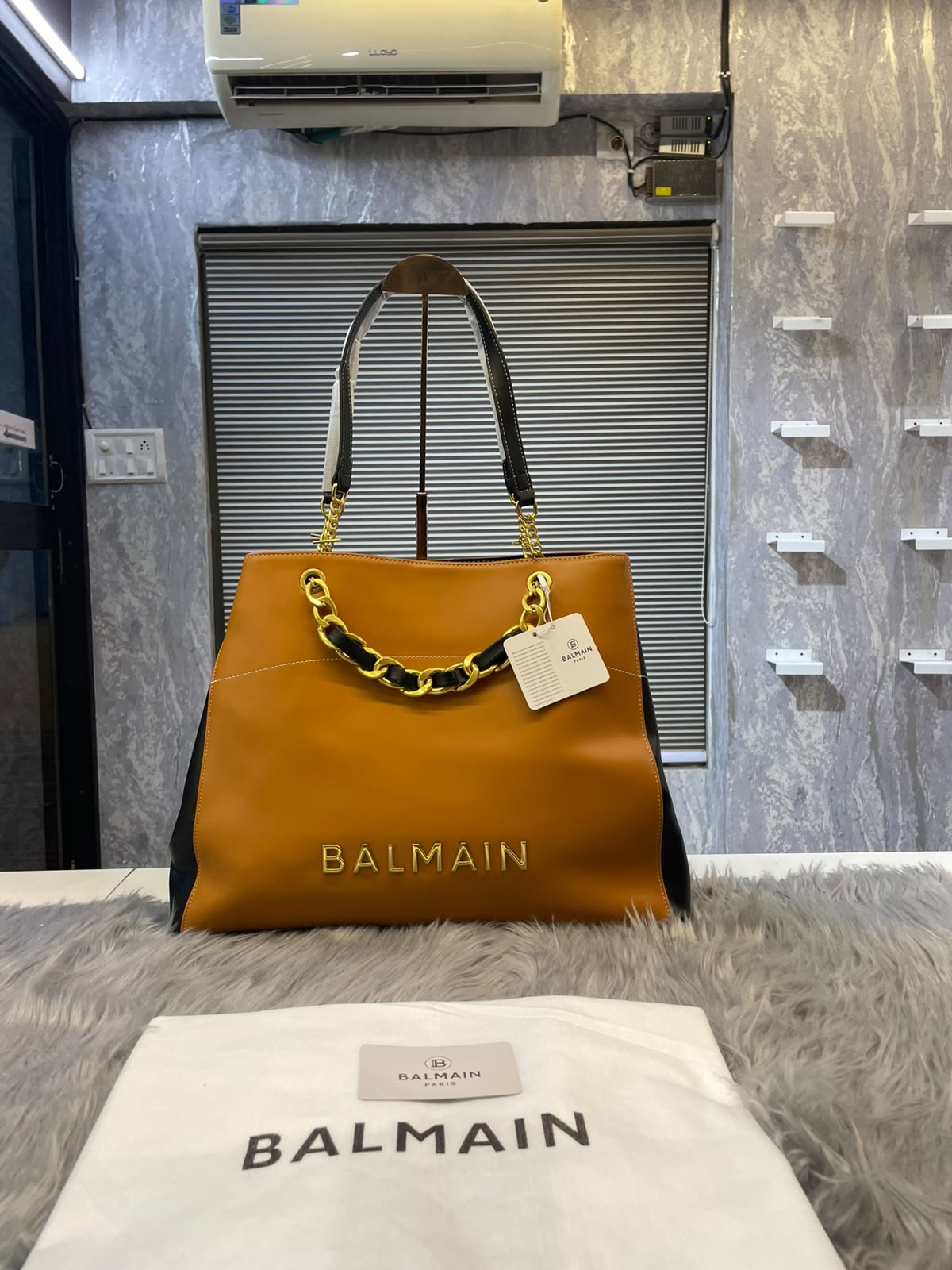Ballmain embellished leather jacquard tote with dust cover
